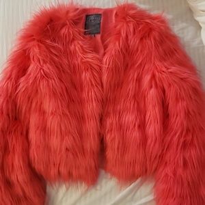 Guess Rouge Pink Faux Fur Short Jacket